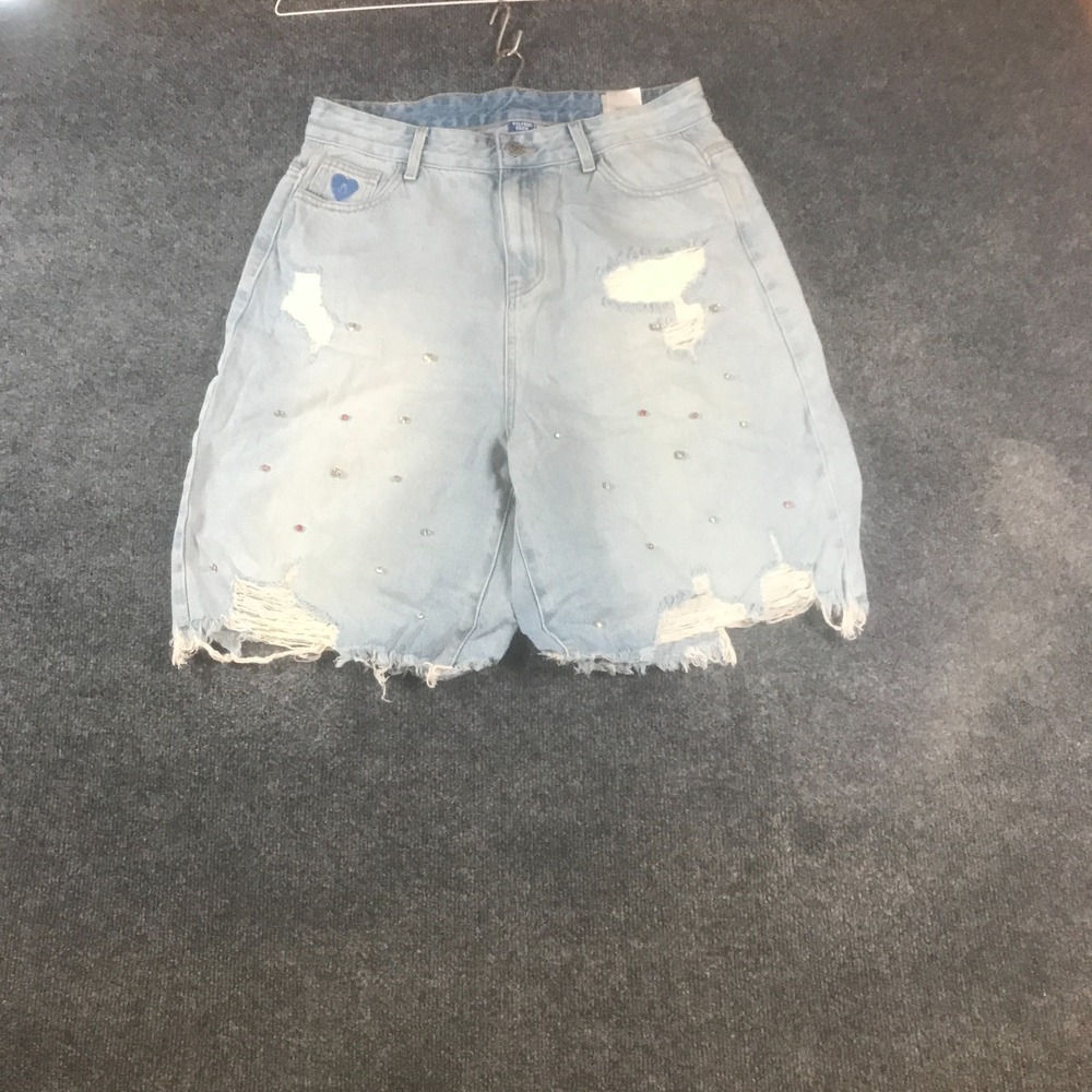 Aelfric Eden Rhinestone Application Jorts Unisex 30 Blue Denim Cotton Distressed